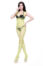 Blancho SE-142-GREEN Mesh Hole Open Crotch Body Stocking - Green - Medium