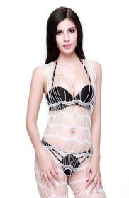 Blancho SE-142-WHITE Mesh Hole Open Crotch Body Stocking - White - Medium