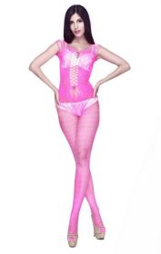Blancho SE-146-FUCHSIA Lady Lace Open Crotch Body Stocking - Pink - Medium